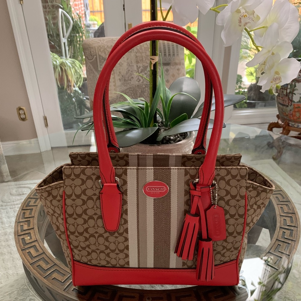 COACH SIGNATURE CANDACE STRIPE SATCHEL BAG!🧡🤎
